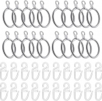 Menyiyds - 20 tk metallist kardinar&otilde;ngad, r&otilde;ngad kardinate riputamiseks ja 20 tk plastikust kardinakonksud, 30 mm sisel&auml;bim&otilde;&otilde;t kardinatele, voodikardinatele, du&scaron;ikardinatele (h&otilde;bedane)