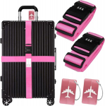 Parooliga kohvri rihma ja pagasim&auml;rgise komplekt, 2-osaline kohvri rihm lukuga koos 2-osalise pagasim&auml;rgise komplektiga, roosa kohvri rihm, isikup&auml;rastatud identifitseerimine pagasile, reisikotile, kohvrile