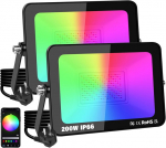 Yojzma 2 tk 200 W led prožektor v&auml;litingimustesse, nutikas rgb diy stseenide v&auml;rvi muutev maastikuvalgustus &auml;pi juhtimisega, ip66 veekindel esituli pistikuga aeda, hoovidesse, lavale, majja