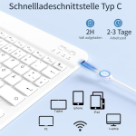 Kvtvou saksa bluetooth klaviatuur ipad/iphone/samsung/android, ipad 2025/13/12.9/a16/11/10.9/10.2/9.7/air/pro jaoks, laetav, kaasaskantav juhtmevaba, qwertz, valge