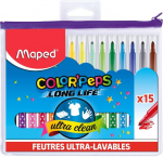 Maped - 15 viltpliiatsit, &uuml;lih&auml;sti pestavad/vastupidavad, pika elueaga, keskmise otsaga, blokeeritud - koolitarbed kooli ja koju - plastikust lukuga pinal 845002, mitmev&auml;rviline