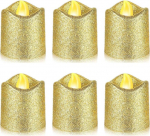 Kuldsed Glitter Led Votive k&uuml;&uuml;nlad, patareitoitel (6 tk.)