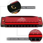 Eastrock bluusi harmoonika 10 auguga, C helistik koos &uuml;mbrisega, suuorel, diatooniline harmoonika algajatele, t&auml;iskasvanutele, lastele, professionaalidele, &otilde;pilastele, s&otilde;pradele, kingitusteks (punane)