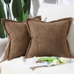 Madizz 2-osaline velvetist padjakatete komplekt, triibulised padjakatted, lai k&uuml;lg, dekoratiivne tekstuuriga diivanipadjakate, magamistuppa, pruun, 50 x 50 cm