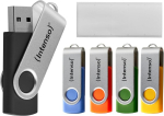 USB pulk Intenso Basic Line 5 x 16 Gb Usb-m&auml;lupulgad Usb 2.0 praktiliste m&auml;rgistussiltidega kollane roheline must sinine + oranž h&otilde;bedase metallist k&auml;epidemega, 5 tk