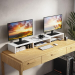 Monitori hoidja Comfortcove topeltmonitori alus, monitori alus, s&uuml;learvuti alus, lauaorganisaator, arvuti alus, 3 riiulit, reguleeritav pikkus, ideaalne teie kodukontorisse, valge