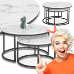 Komplekt &Uuml;mmargune Kohvilaud 2 &uuml;hes Mebel Elite DAFNE MAX Valge Marmor Must