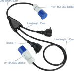 Kolmekordne karavanijaotur pikendusjuhe, Ip44 Cee pistikuga toitekaabel 2 schuko pistikupesaga + 1 t&ouml;&ouml;stuslik Cee, kummikaabel H07rn-f 3g 1.5 mm pikenduskaabel matkaautodele ja k&auml;mpingutele