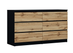 Magamistoa m&ouml;&ouml;bel, 3XE LIVING, kummut 6 sahtliga: mattmust / Wotan tamm, 138 x 39 x 79 cm, 1 tk.