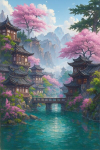 Maalimine numbrite j&auml;rgi "Sakura org" 40&times;50 ilma raamita, kvaliteetsete akr&uuml;&uuml;lv&auml;rvidega.