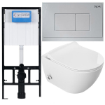 4-in-1 WC komplekt: VIBA Sua SUADAK WC bideefunktsiooniga + SLIM-puhverdatud istumispind + peidetud JAPAR raam nupuga