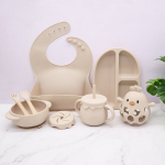 9-osaline silikoonist beebis&ouml;&ouml;gikomplekt / Beež Tibusett 100% toidukvaliteediga silikoon / BPA-vaba / FDA-vaba