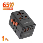 Universaalne pistik, reisiadapter, must, kiirlaadimisega, 65W, Must