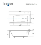 Vann Besco Modern, 160 x 70 cm, soonikkoes musta viimistlusega