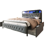 Voodiraam 160&times;200 LED ja USB-ga, samet