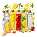5x klaaspudelit Milano 350ml korgiga