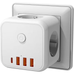 7-&uuml;hes toiteadapter, 3 pesa, 3 USB-C, 4000 W, valge, 1 tk