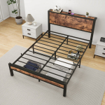 Voodi 140&times;200 CM, metallist voodiraam, vintage-pruun v&auml;rv