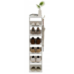 Funktsionaalne kitsas valge kingakapp, 6 riiulit, 2 konksu, 112 cm