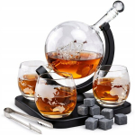 Viskikarahvini komplekt 1000 ml, 4 klaasi + kivist jahutuskivid, puidust alus