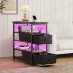 &Ouml;&ouml;kapp - USB ja LED - Topelt sahtlid - Abilaud riiuliga - Must