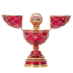 Faberg&eacute; stiilis muusikaline munade ehtekarp lillekorviga