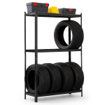 Metallriiul AKORD Metallist rehviriiul garaaži jaoks 3 riiulit 120x40x180 Must