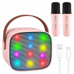 Kaasaskantav bluetooth karaoke k&otilde;lar 2 mikrofoni ja led dioodidega