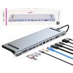 Wireway 12w1 Usb-c jaam: Hdmi, Vga, Lan, Sd, 100w Pd