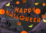 Halloweeni "happy Halloween" vanik, 15x185cm, oranž mustaga