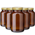 Pruun 200 ml farmaatsiaklaas Unishell kuldkorgiga, 45/400, 5-osaline komplekt