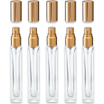 Klaasparf&uuml;&uuml;mipudel 10 ml ruut kuldse pihustiga, 5 tk komplekt