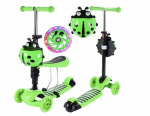 Mugav kolmerattaline 3in1 t&otilde;ukeratas helendavate ratastega Scooter, roheline