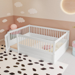 Laste puidust voodi 140x200 turvapiirdega, valge