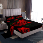 Pehme mikrokiust voodipesukomplekt punaste roosidega Loussiesd 4-osaline 150x200 cm