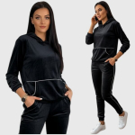Naiste puuvillasest veluurist vaba aja komplekt Fashion, must