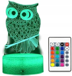 3d Led Owl &ouml;&ouml;lamp, 16 v&auml;rvi + kaugjuhtimispult