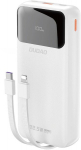 Akupank Powerbank Dudao K15pro 20000mah 22,5w Pd, valge integreeritud kaablitega