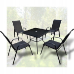 Aiam&ouml;&ouml;blikomplekt Garden Line, 4 tooli ja ruudukujuline mustast klaasist laud