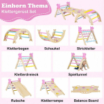 Costway Montessori puidust ronimiskomplekt kaare, kaldtee ja ronimisvahenditega, kokkupandav ronimisraami komplekt, naturaalne + makaron