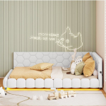 Voodi 140 &times; 200 cm, LED-valgustuse ja USB-pordiga, diivanvoodi, valge, lambavill