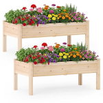 Costway 2-osaline puidust k&otilde;rgpeenarde komplekt jalgadega, 122x62x48cm, 130kg, aeda, r&otilde;dule, terrassile, naturaalne viimistlus