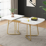 Valge pikendatav s&ouml;&ouml;gilaud marmoriefektiga, metalljalgadega, 140/180x80 cm, 4-6 inimesele