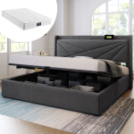 Kaheinimese pehme voodi USB-C ja hoiukastiga, linane kangas 140x200cm, madrats 1 tk