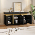 Kummut 140x38x70 cm, 3 ust, reguleeritavad vaheseinad, must+kuldne