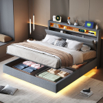 Pehme voodi 140x200 cm h&uuml;draulilise hoiukastiga LED ja USB hall linane kangas 1 tk