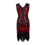 Gatsby stiilis kleit naistele Saitdress, punane/must, narmastega litrikleit 1920ndate stiil