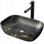 Ovalne keraamiline lauapinnale paigaldatav vann 46,5x33 cm, loft, matt-must marmor