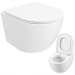 Valge &auml;&auml;retu WC-pott, aeglaselt langev istmekate, duroplastist materjal, tsentrifugaalne loputus