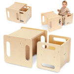 Puidust Montessori laud ja tool lastele astmefunktsiooniga Mamabrum